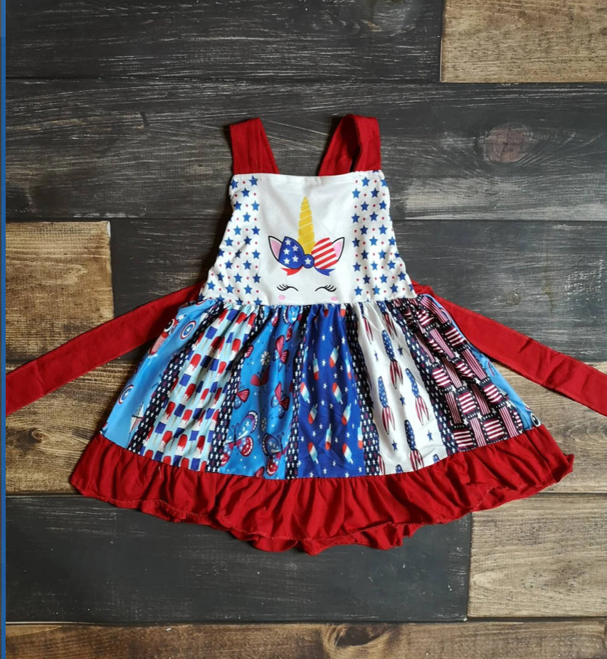 Preorder* Unicorn American Flag twirl dress