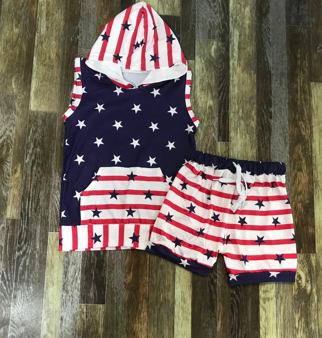 Preorder*   Stars and Stripes hooded shorts set