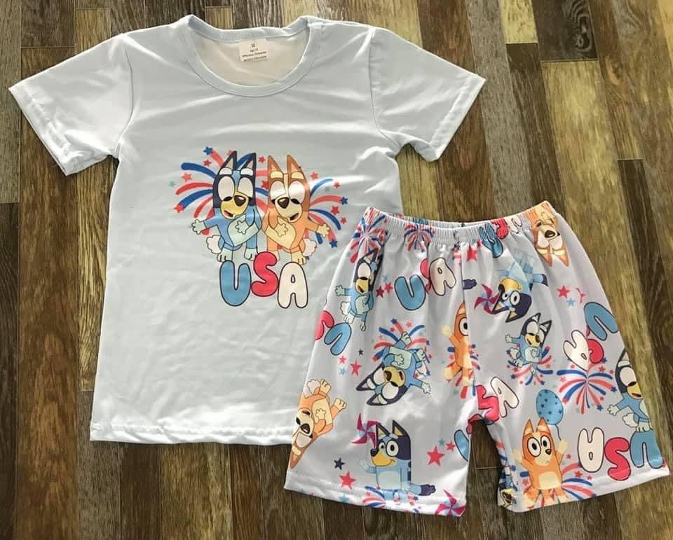 Preorder* 4th of July Bluey shorts set