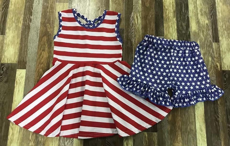 Preorder* Swing top Stars and Stripes shorts set