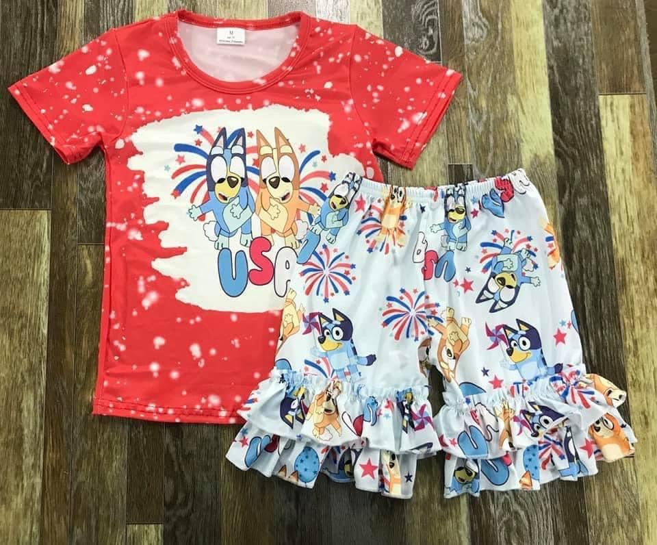 Preorder* 4th of July Bluey  red-shorts set